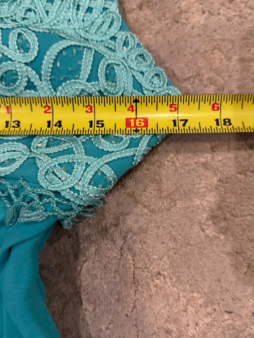 Sue Wong 100% Silk Y2K Turquoise Teal Crochet Flowy Top Fairy Art Deco Halter 1 - Picture 7 of 15